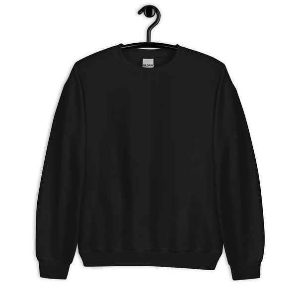 Black sweatshirt on a hanger against a white background