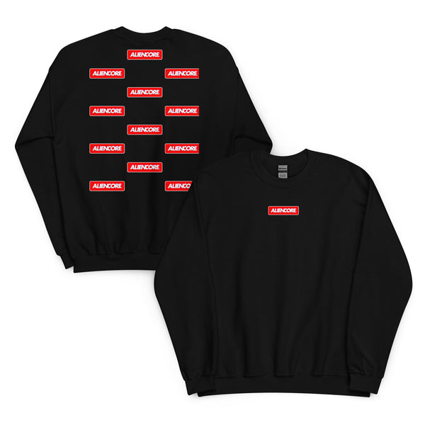 Black sweatshirt with red 'ALICORE' logo on a white background