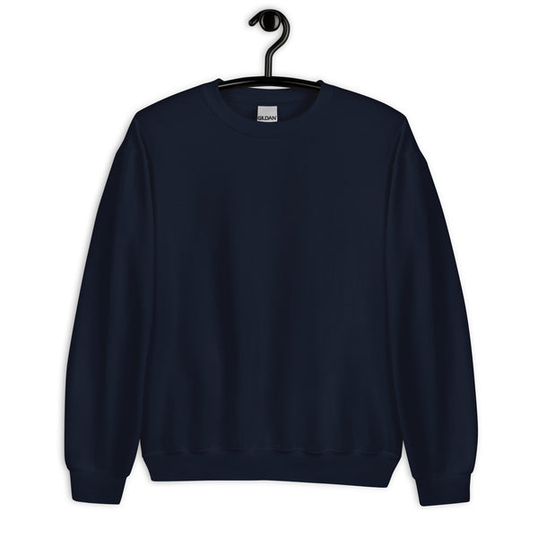 Navy blue sweatshirt on a hanger against a white background