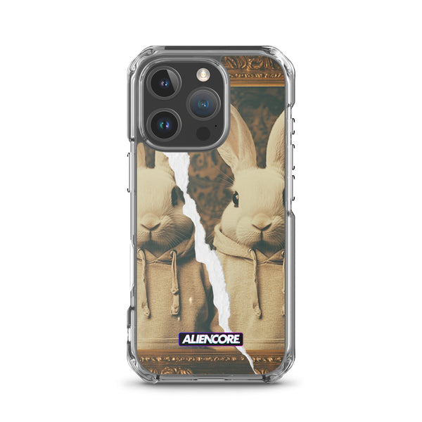 Phone case with rabbit design and AlienCore branding on a white background