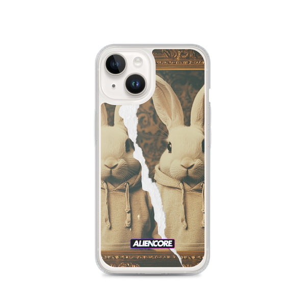 Phone case with rabbit design and 'Aliencore' branding on a white background