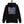Black hoodie with a colorful graphic of a baby sitting under a mushroom on a white background