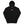 Black hoodie with a red logo on a white background