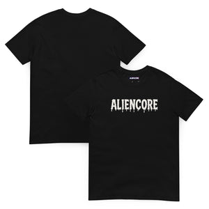 Black t-shirt with 'ALIENCORE' logo on a white background