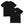 Black t-shirt with a pink logo on a white background