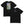 Black t-shirt with graphic design and brand logo on a white background