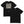 Black t-shirt with graphic design and text on a white background