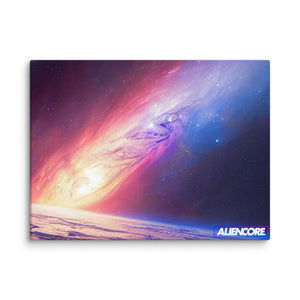 Canvas print of a colorful galaxy with ALIENCORE branding on a white background