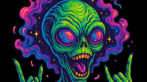 Colorful alien illustration with a black background