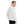 Man wearing a white sweatshirt with a logo on the back, standing against a gradient wall.