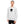 Man wearing a white sweatshirt with an alien logo against a plain background