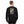 Person wearing a black sweatshirt with a graphic design on the back, standing against a plain background.