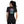 Person wearing a black t-shirt with a colourful alien design on the back
