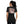Person wearing a black t-shirt with a graphic design on the back, standing against a white background.