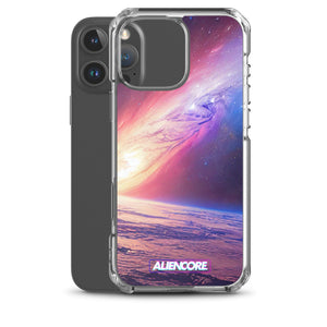 Phone case with space-themed design and 'Aliencore' branding