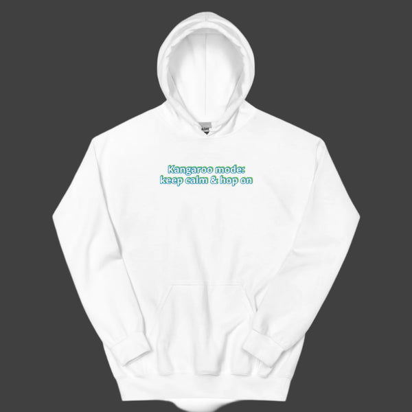 White hoodie with text on a white background