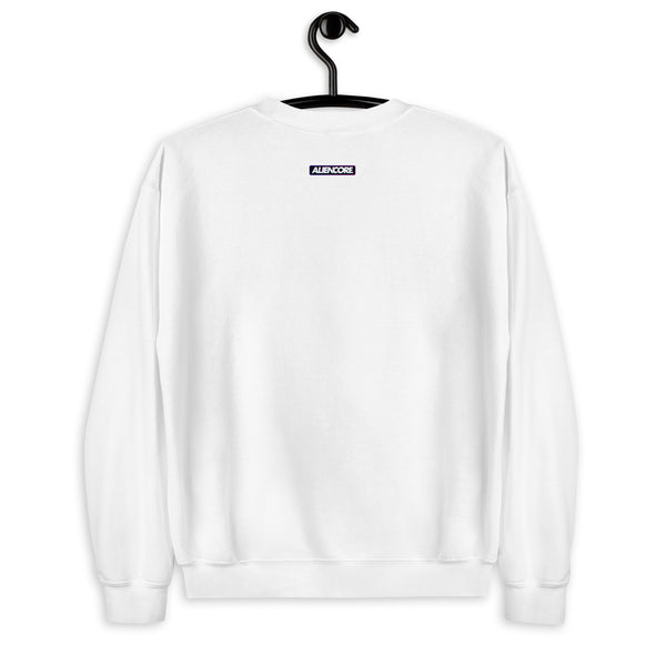White sweatshirt on a hanger with 'ALENCORE' branding.