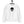White sweatshirt with a black alien face design on a hanger against a white background