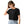 Woman wearing a black t-shirt with text on a white background