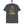 Gray t-shirt with a graphic of a dinosaur on a skateboard, hanging on a black hanger against a white background.