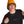 Person wearing a black sweatshirt with a logo, standing against a gradient background