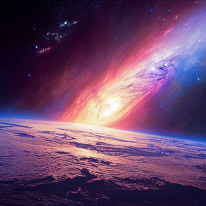 A vibrant depiction of a galaxy with Earth in the foreground